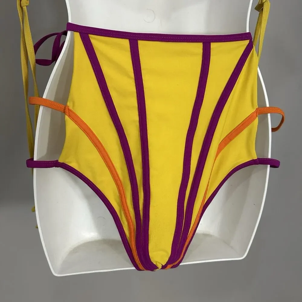Andrea Iyamah Bikini Womens Yellow High Rise Sz XL Swimsuit Cut Out Resort Vacay - Picture 10 of 13